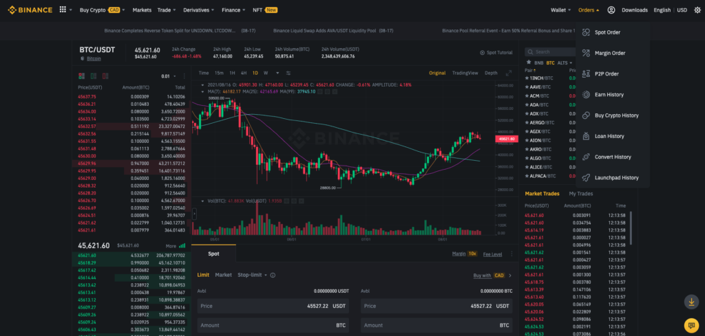 Binance classic view for traders