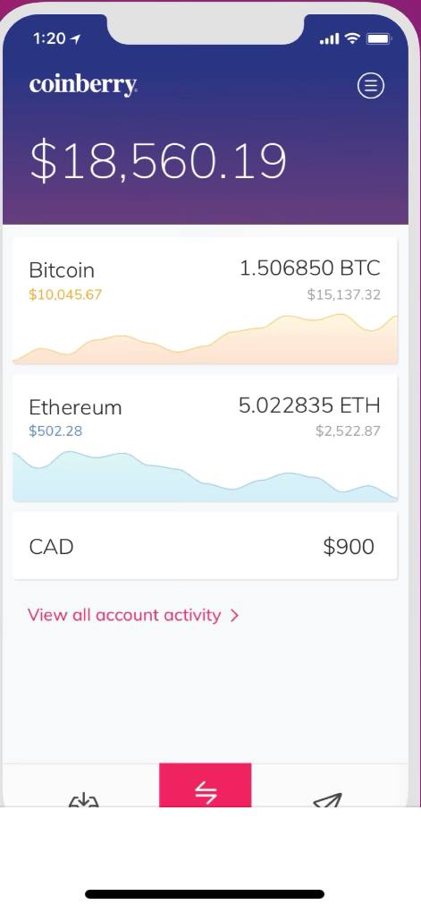 Coinberry mobile interface #1