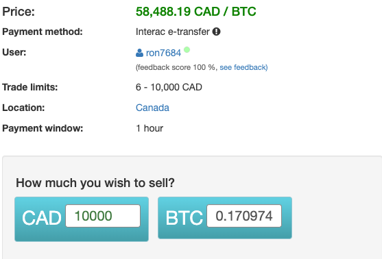 Sell bitcoins in Canada with Localbitcoins step 5