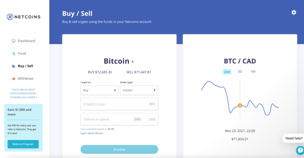 Buy and sell process with Netcoins