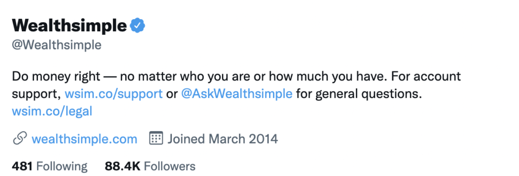 Wealthsimple official verified account on Twitter