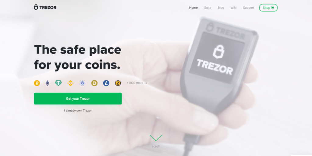 Trezor Model T main page