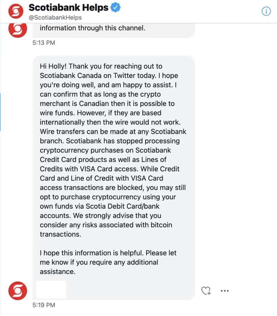 Chat with Scotia bank about purchasing cryptocurrency