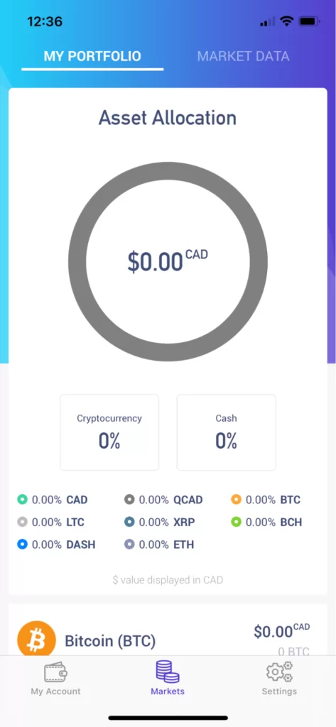 Bitvo cryptoexchange mobile app (main page)