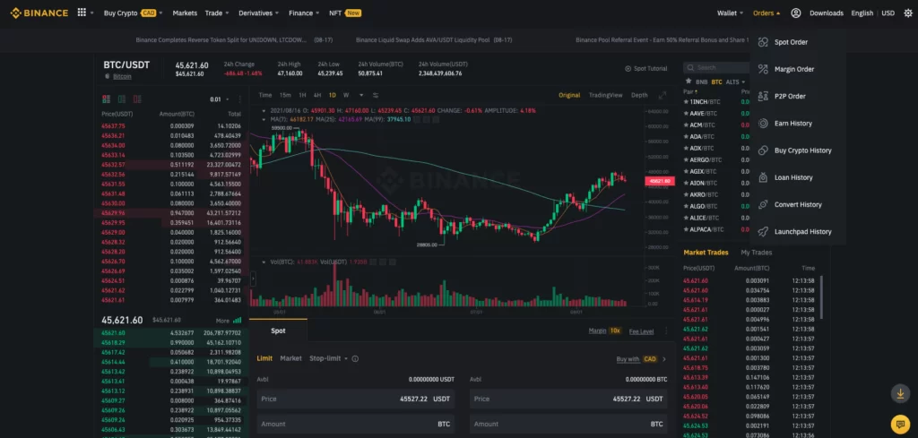Binance classic view for traders