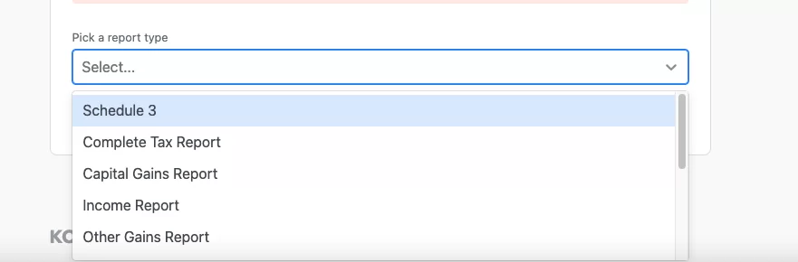 Downloading tax report with Koinly