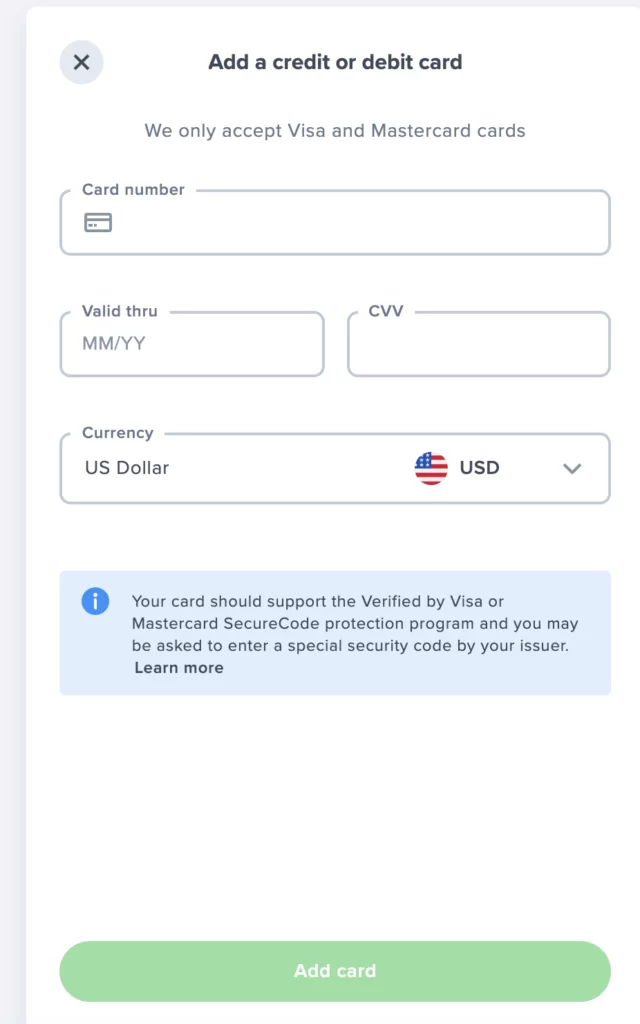 Adding debit or credit card to Uphold crypto exchange
