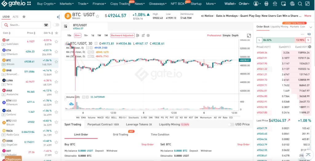 Gate.io desktop app interface