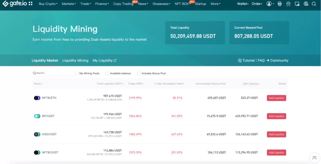 NFT and liquidity mining on Gate.io