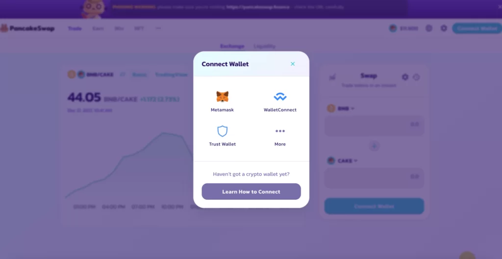 Connecting wallet to PancakeSwap in order to buy SafeMoon