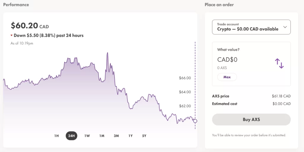 Making transaction with Wealthsimple Crypto