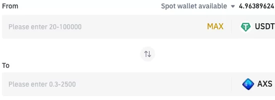Buying Axie Infinity AXS on Binance