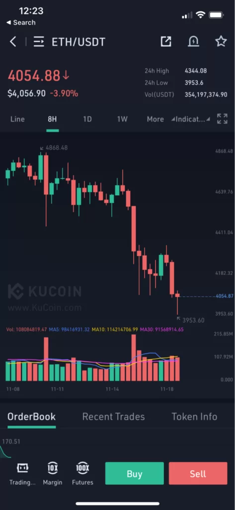 Trading in KuCoin mobile app