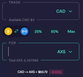 Buying Axie Infinity AXS on Newton
