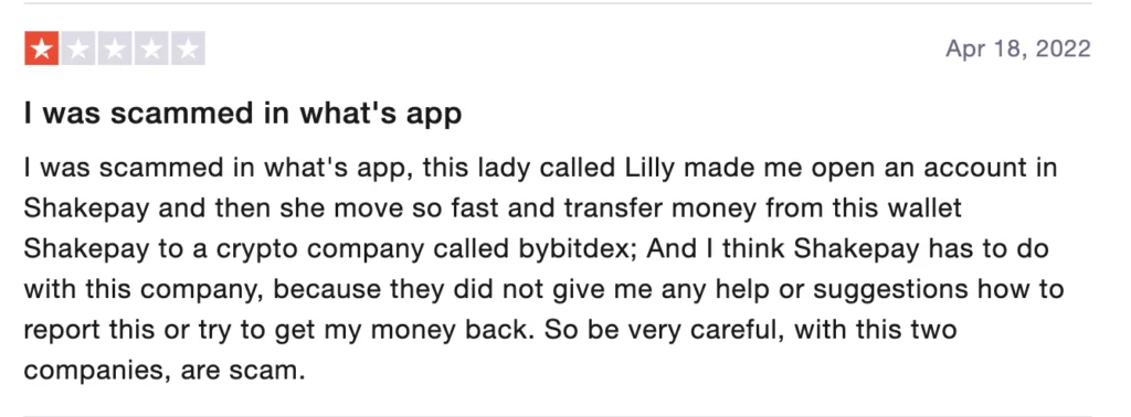 Another negative Shakepay review on Trustpilot