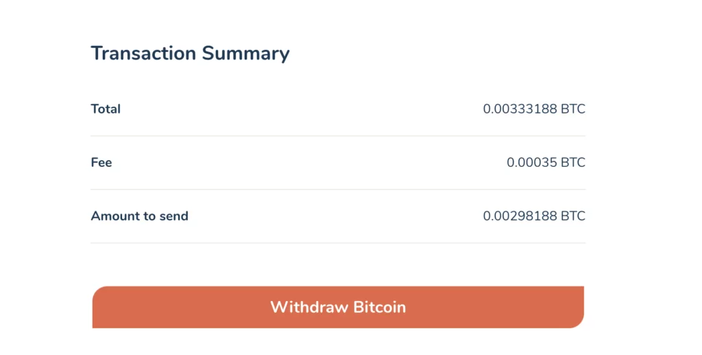 Withdrawing bitcoin on BitBuy and review transaction summary