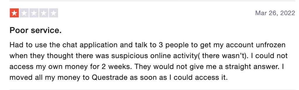 Negative review for Wealthsimple Crypto on Trustpilot
