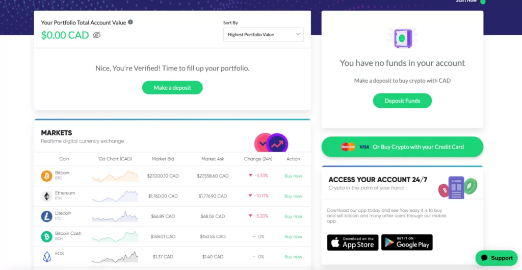 Making a deposit with Coinsmart