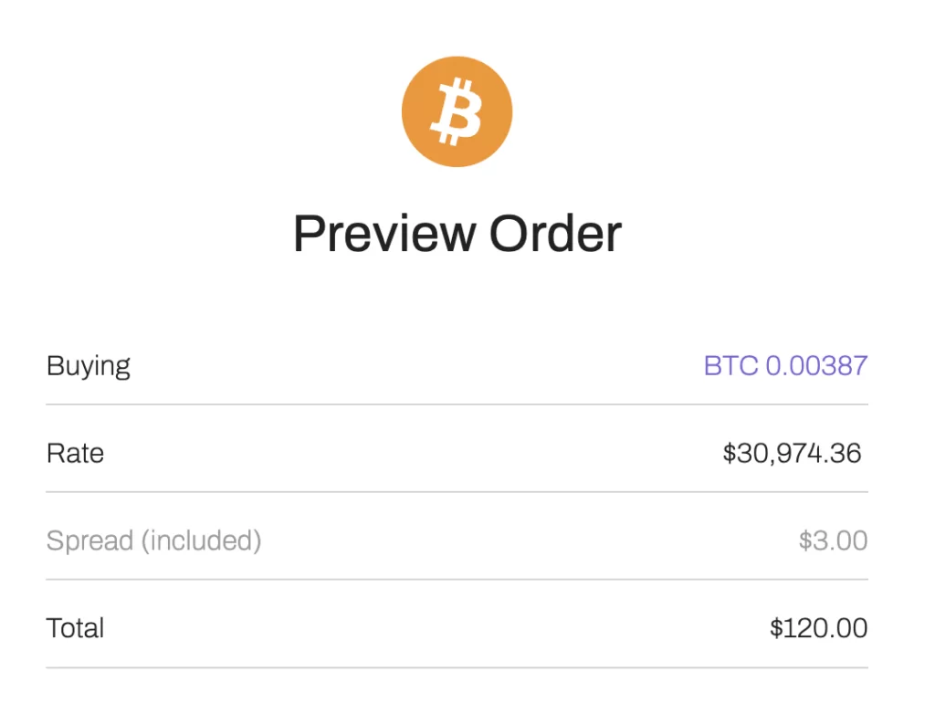 Order preview with Coinberry