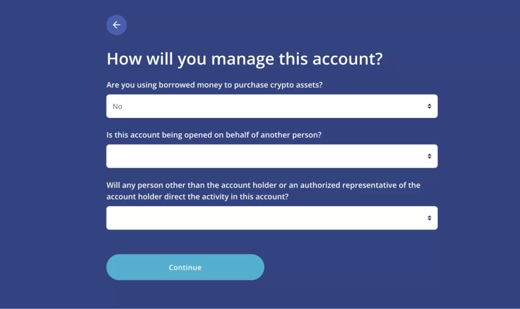 questions about your income and risk tolerance with Netcoins crypto exchange page 3 (questions about how will you manage netcoins account)