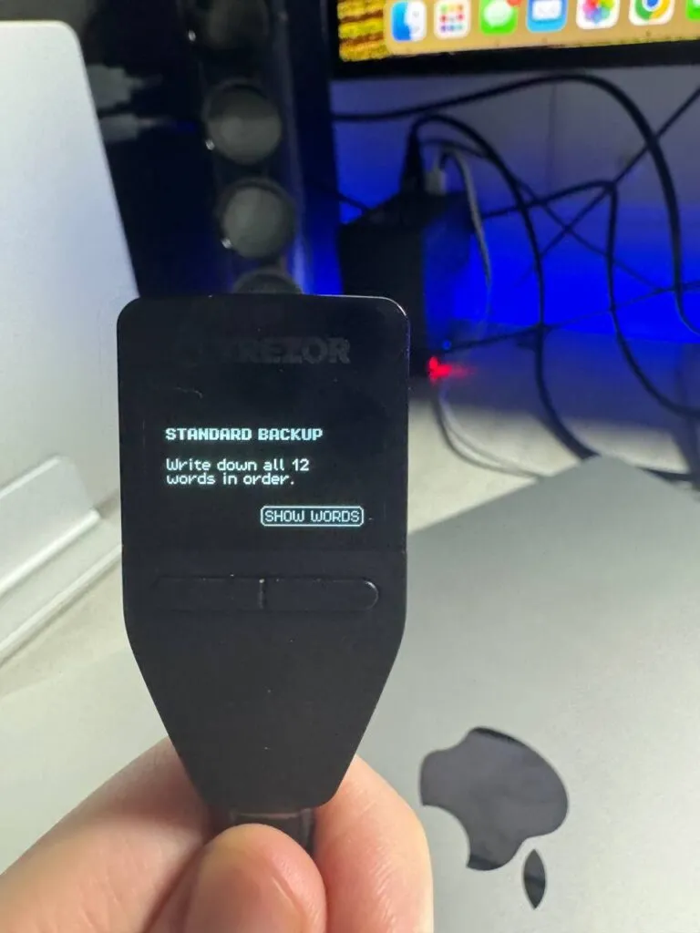 Setting up seed phrase on my Trezor crypto wallet