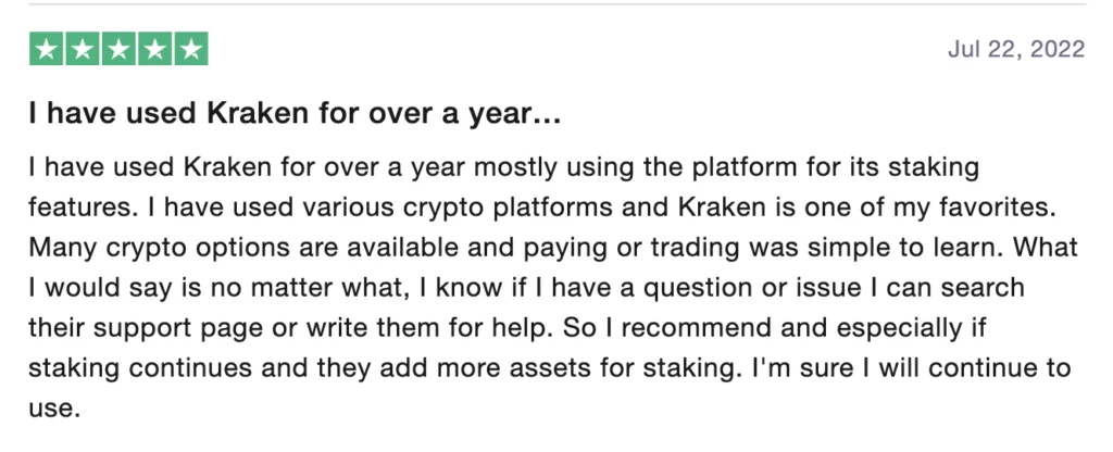 Another Positive review on Kraken on Trustpilot