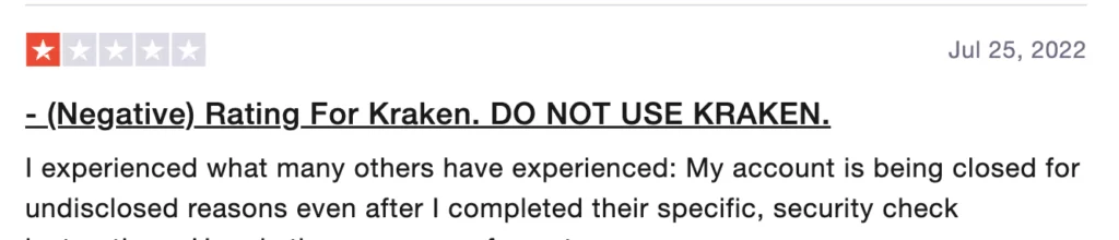 Negative review on Kraken about freezing account