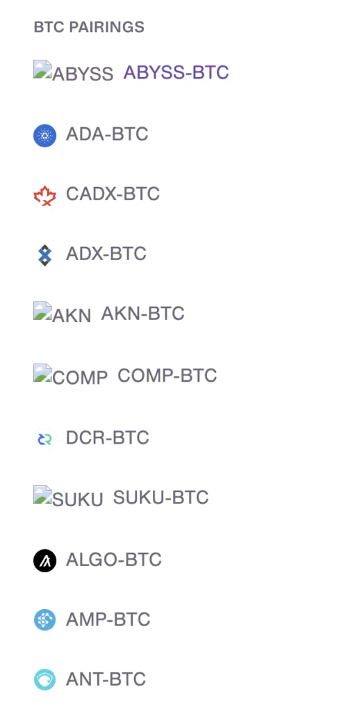Crypto to crypto trading pairs on Catalyx