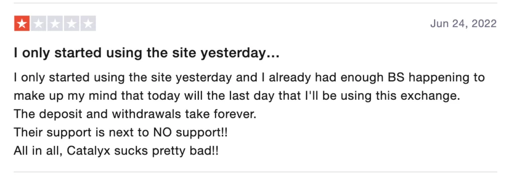 Negative review for Catalyx on Trustpilot