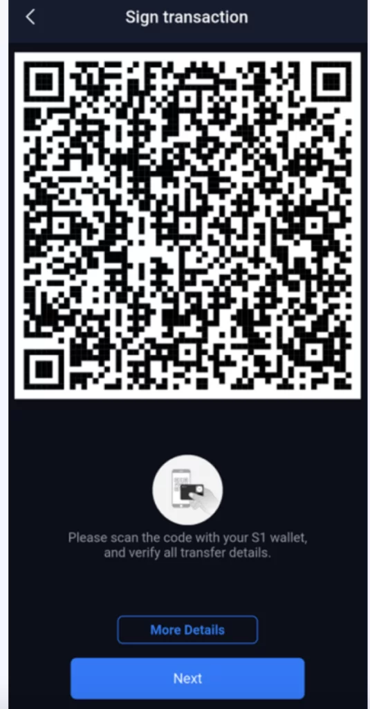 Confirming transaction with QR code via Safepal wallet