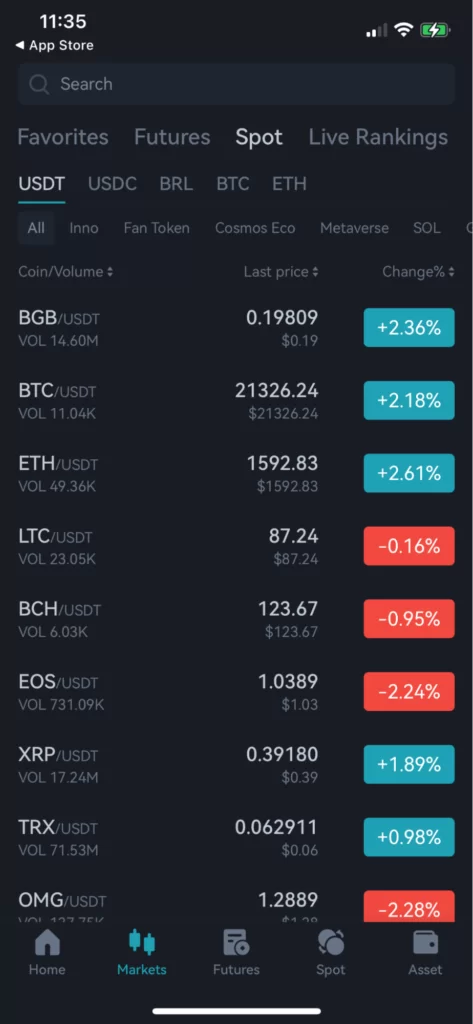 Bitget mobile app screenshot