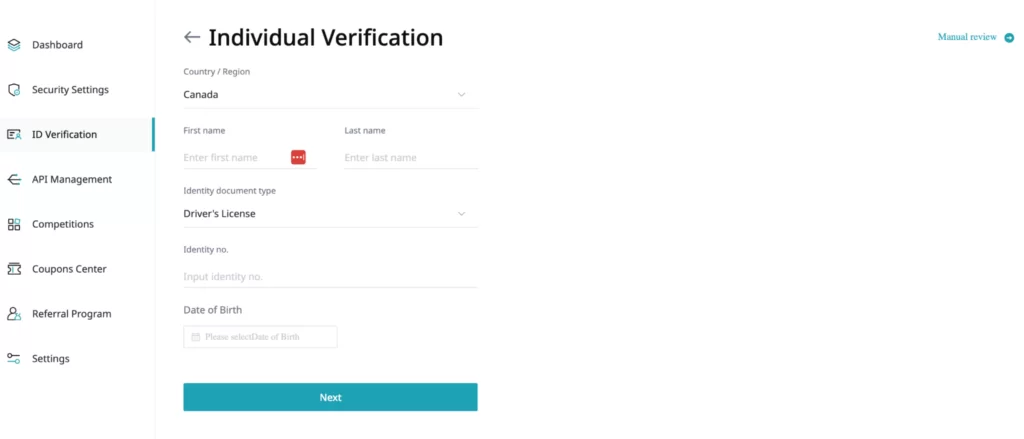 individual verification with Bitget for Canadians
