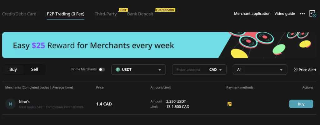 Depositing CAD dollars via P2P marketplace on Bitget