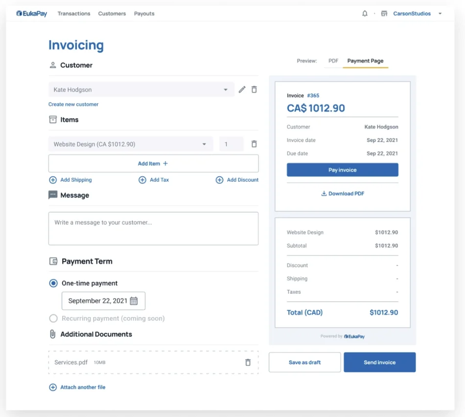 Create invoice via Eukapay to be paid in crypto
