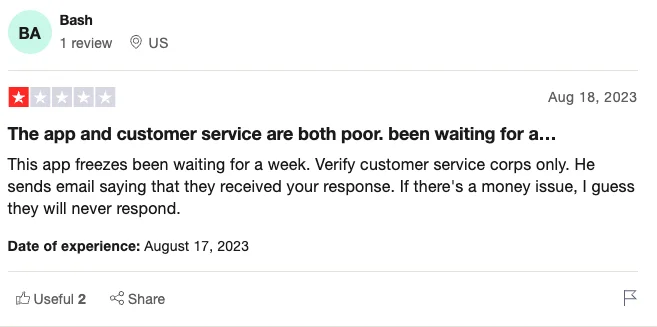 Another Gemini bad review on Trustpilot