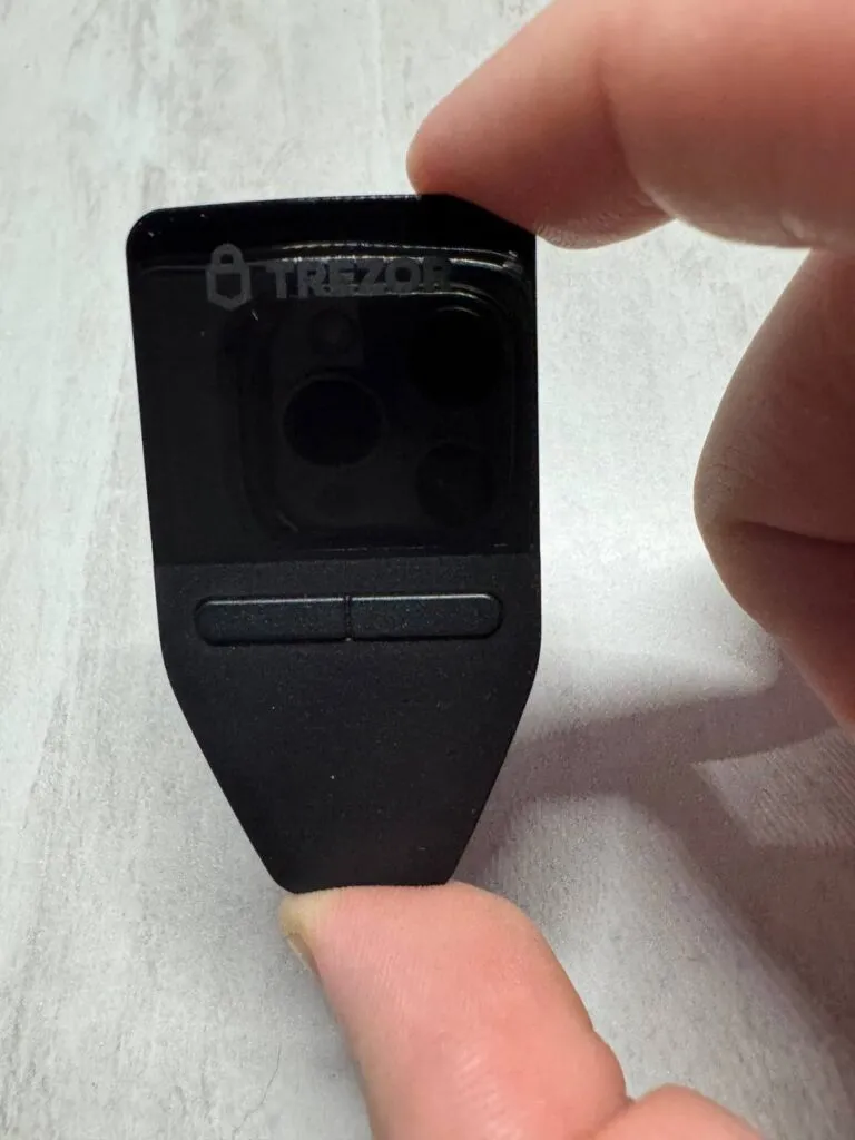 Trezor Model T crypto wallet in my hand