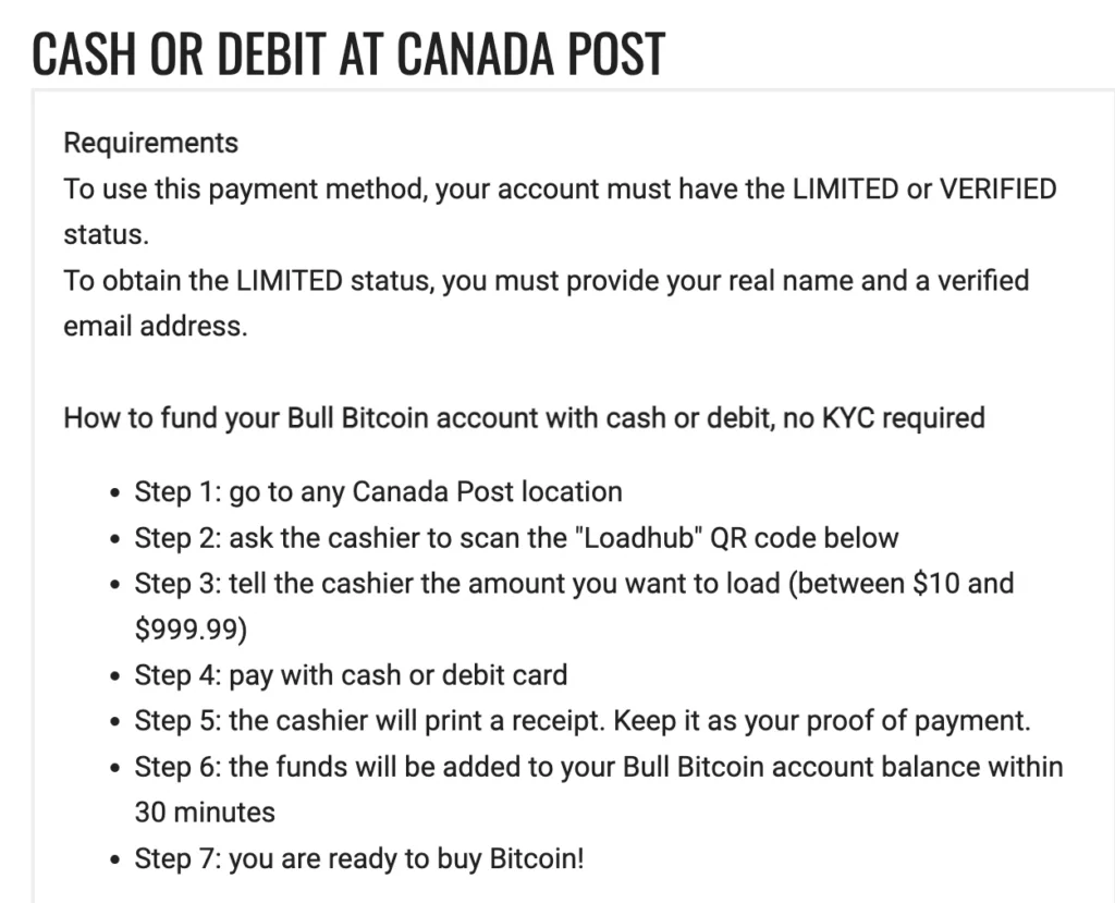 Depositing to account with Canada Post