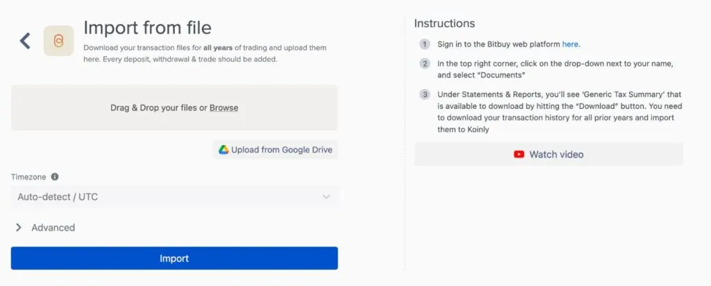 Importing transactions in Koinly