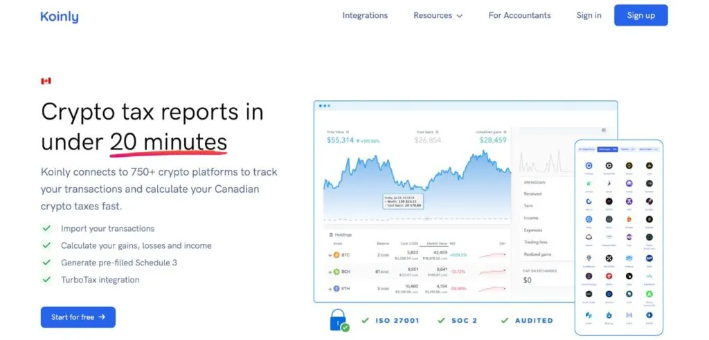 Koinly Canada main screen