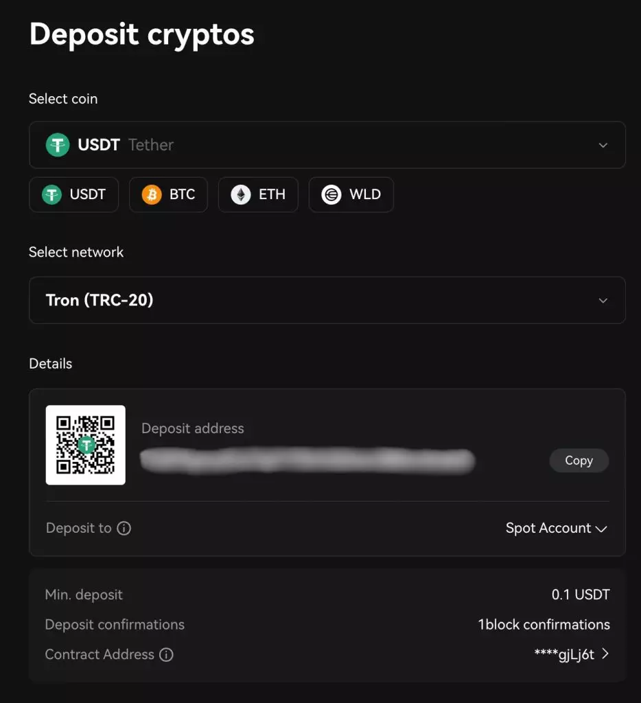 Depositing to Bitunix using crypto